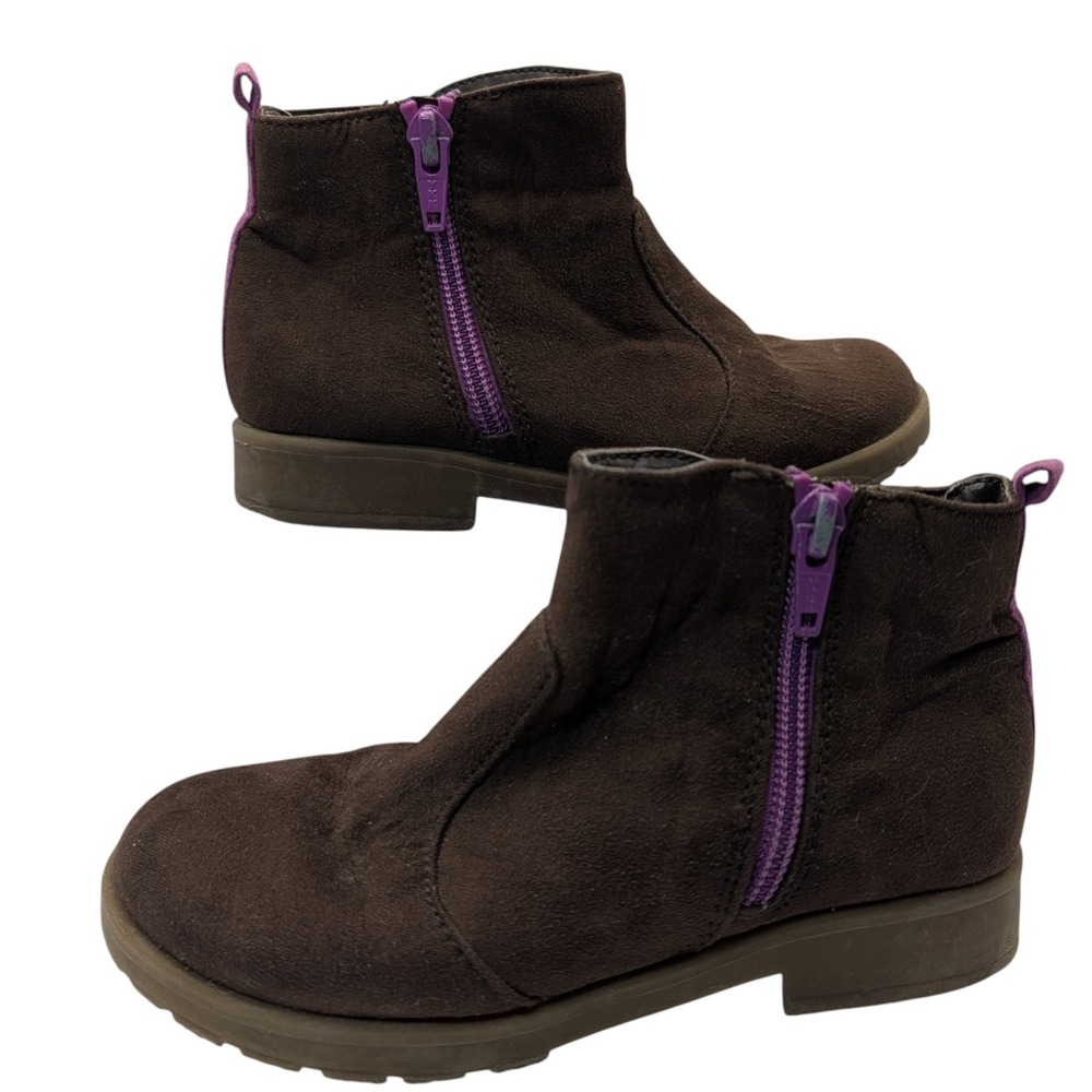 Stride Rite Lucy Two Bootie‎ Brown Purple Zipped Memory Foam Girls Size 10.5 SEE